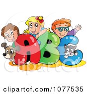Clipart Dog Cat And School Children On ABC - Royalty Free Vector Illustration by visekart #COLLC1077535-0161