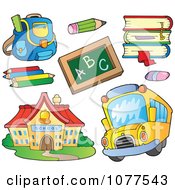 Poster, Art Print Of School House Bus And Supplies