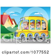 Clipart Happy Students Their Way To School On A Bus Royalty Free Vector Illustration