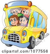 Clipart Happy Students On A School Bus Royalty Free Vector Illustration