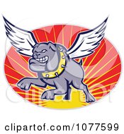 Clipart Winged Bulldog Flying Agaist A Sunset Logo Royalty Free Vector Illustration