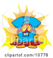 Clipart Picture Of A Blue Short Sleeved T Shirt Mascot Cartoon Character Dressed As A Super Hero by Toons4Biz