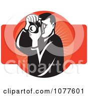Clipart Black And White Photographer Over Red Logo Royalty Free Vector Illustration