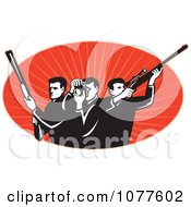 Poster, Art Print Of Black And White Photographer And Hunters Over Red Logo