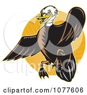 Poster, Art Print Of Flying Mallard Duck And Orange Rays Logo