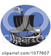 Poster, Art Print Of Galleon Ship And Blue Oval Logo
