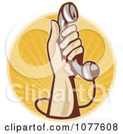 Clipart Retro Hand Holding Up A Phone Logo Royalty Free Vector Illustration