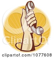 Poster, Art Print Of Retro Hand Holding Up A Phone Logo