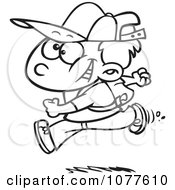 Clipart Outlined Boy Running On His First Day Of School Royalty Free Vector Illustration