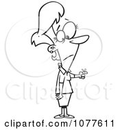 Clipart Outlined Forgetful Businesswoman Eyeing The Reminder On Her Finger Royalty Free Vector Illustration