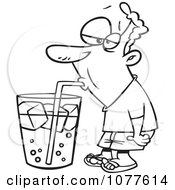Clipart Outlined Man Drinking From A Giant Soda Cup Royalty Free Vector Illustration