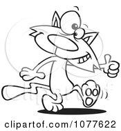Clipart Outlined Cat Walking Upright And Holding A Thumb Up Royalty Free Vector Illustration