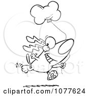 Clipart Outlined Birthday Dog Running With A Party Balloon Royalty Free Vector Illustration