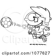 Clipart Outlined Boy Kicking A Soccer Ball Royalty Free Vector Illustration