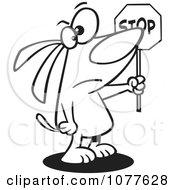 Clipart Outlined Stop Dog Holding A Sign Royalty Free Vector Illustration
