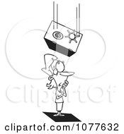 Clipart Outlined Safe Falling On An Unlucky Businesswoman Royalty Free Vector Illustration