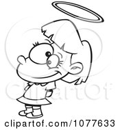 Clipart Outlined Innocent Angelic Girl With A Halo Royalty Free Vector Illustration