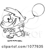 Poster, Art Print Of Outlined Birthday Boy Running With A Party Balloon