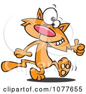 Clipart Ginger Cat Walking Upright And Holding A Thumb Up Royalty Free Vector Illustration by toonaday