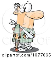 Accident Prone Man With Bandages And A Crutch