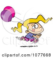 Poster, Art Print Of Birthday Girl Running With Party Balloons