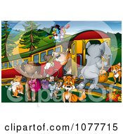 Animals Around A Train At A Stop