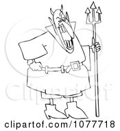 Clipart Outlined Devil Laughing And Holding A Pitchfork Royalty Free Vector Illustration