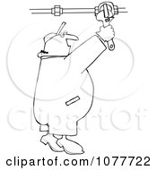 Poster, Art Print Of Outlined Plumber Turning On A Pipe Valve