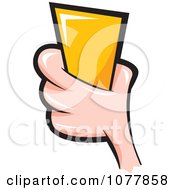 Clipart Soccer Referee Holding Up A Yellow Tag Royalty Free Vector Illustration