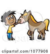 Poster, Art Print Of Boy Petting A Horse