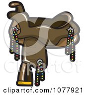 Poster, Art Print Of Brown Leather Horse Saddle With Beads