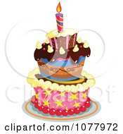 Poster, Art Print Of Festive Three Tiered Birthday Cake With One Candle