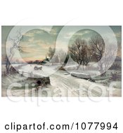 Poster, Art Print Of Couple Riding In A Horse Drawn Sleigh On Christmas Morning