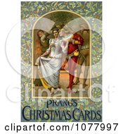 Poster, Art Print Of Young Medieval Couple Walking Under Mistletoe Near A Fire On Christmas