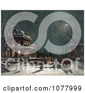 Horse Drawn Carriage And People Arriving At A House For A Christmas Party On The Night Of Christmas Eve Royalty Free Historical Clip Art by JVPD #COLLC1077999-0002