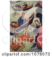 Poster, Art Print Of Jesus Christ Holding Onto Apostle Peter While Walking On Water Near Boats