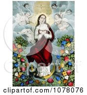 Poster, Art Print Of Virgin Mary With Angels Snake And Flowers Immaculate Conception