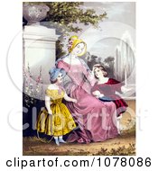 Poster, Art Print Of Mother With Son And Daughter By A Water Fountain In A Park