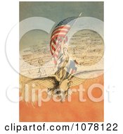 Poster, Art Print Of Columbia On An Eagle Holding Flag Followed By Airplanes