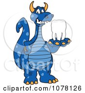 Blue Dragon School Mascot Holding A Tooth