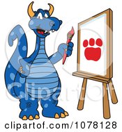 Blue Dragon School Mascot Painting A Paw Print