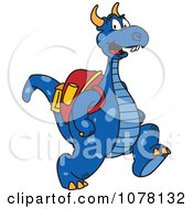 Blue Dragon School Mascot Wearing A Backpack