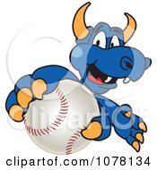Blue Dragon School Mascot Grabbing A Baseball