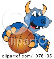Blue Dragon School Mascot Grabbing A Basketball