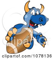 Clipart Blue Dragon School Mascot Grabbing A Football Royalty Free Vector Illustration