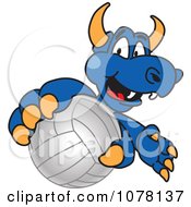 Poster, Art Print Of Blue Dragon School Mascot Grabbing A Volleyball
