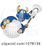 Blue Dragon School Mascot Grabbing A Lacrosse Ball