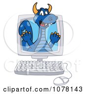 Poster, Art Print Of Blue Dragon School Mascot In A Computer Screen