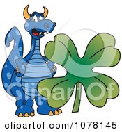 Blue Dragon School Mascot Wth A St Patricks Day Clover