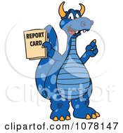 Blue Dragon School Mascot Holding A Report Card